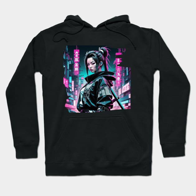 Futuristic Japanese Samura Girl -Cyberpunk Style Hoodie by pibstudio. 